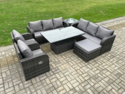 Rackhams Dark Grey Mixed PE Rattan Outdoor Dining Set - Height Adjustable Lifting Table, Reclining Chair, Side Table & Footstool - thumbnail 2