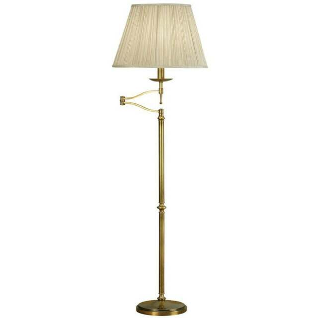 Rackhams Loops Luxury Moving Swing Arm Feature Floor Lamp Antique Brass & Beige Organza Shade