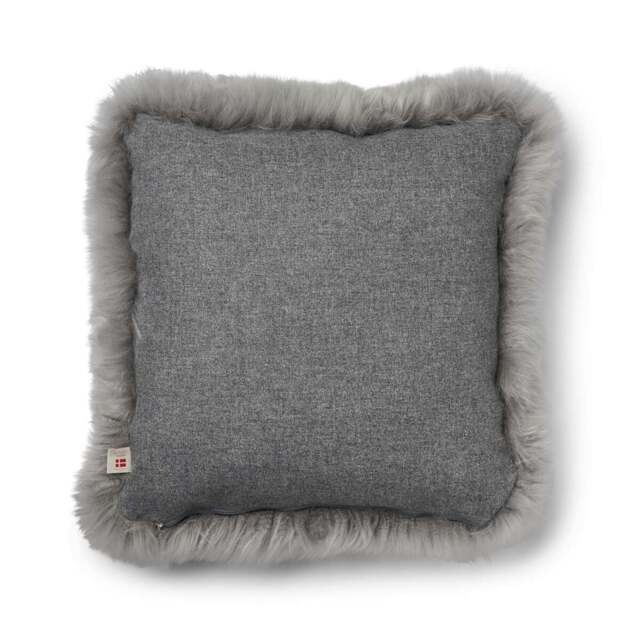 Rackhams Long-Wool Sheepskin Cushion - 52x52 cm - Stone/Light Grey - image 1
