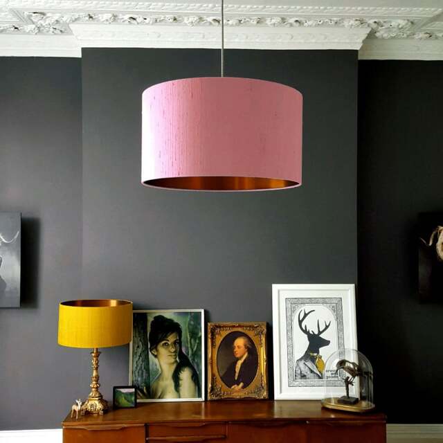 "Rackhams Blush Pink Silk Lampshade With Copper Foil Lining - 50cm Diameter x 20cm Height / (20"" x 8"")" - image 1