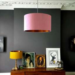 "Rackhams Blush Pink Silk Lampshade With Copper Foil Lining - 50cm Diameter x 20cm Height / (20"" x 8"")"