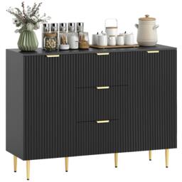 Rackhams Sideboard Buffet Cabinet w/ 3 Drawers and Adjustable Shelves, Black - Painted MDF - Sideboard - Black - thumbnail 3
