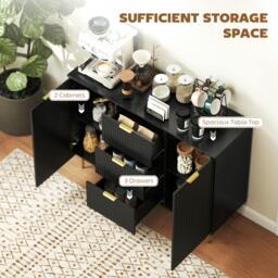 Rackhams Sideboard Buffet Cabinet w/ 3 Drawers and Adjustable Shelves, Black - Painted MDF - Sideboard - Black - thumbnail 4