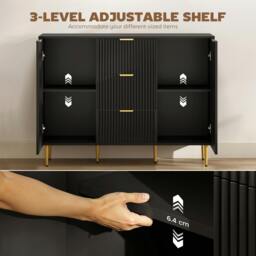 Rackhams Sideboard Buffet Cabinet w/ 3 Drawers and Adjustable Shelves, Black - Painted MDF - Sideboard - Black - thumbnail 5