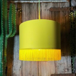 "Rackhams Banana Yellow Lampshade with Copper Foil Lining & Yellow Fringing - Table / Floor Lamp - 25cm Diameter x 25cm Height / (10"" x 10"")" - thumbnail 5