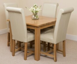 Rackhams Oslo 90 x 90cm Small Square Oak Dining Set with Washington Leather Chairs - 1 - 4 chairs - Ivory - thumbnail 4