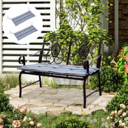 Rackhams 2 Pieces Replacement Cushions for Garden Bench, with Strips, Blue - Blue - thumbnail 3