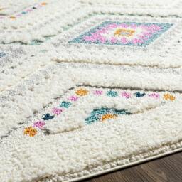 Rackhams Lofty-Shaggy Ivory Orange Blue Vintage Boho Plush Soft Pile Fringe Rug - 200 x 275 cm - thumbnail 3