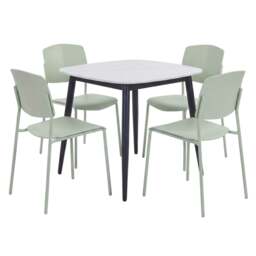 Rackhams Aspen Dining Set - White Sintered Stone Square Table & 4 Academy Dining Chairs - Green - thumbnail 1