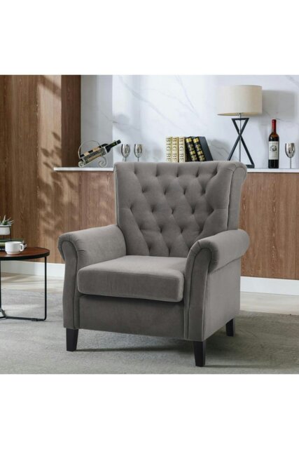 Rackhams Grey Tufted Upholstered Wingback Armchair - Grey - image 1