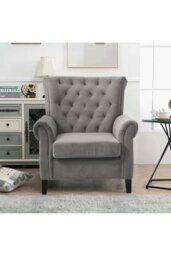 Rackhams Grey Tufted Upholstered Wingback Armchair - Grey - thumbnail 2