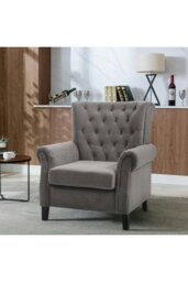 Rackhams Grey Tufted Upholstered Wingback Armchair - Grey - thumbnail 1