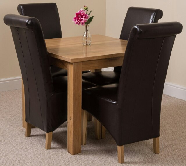 Rackhams Oslo 90 x 90cm Small Square Oak Dining Set with Montana Leather Chairs - 1 - 4 chairs - Brown - image 1