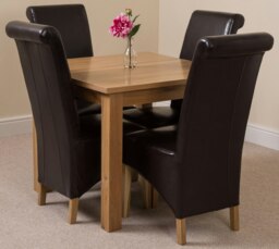 Rackhams Oslo 90 x 90cm Small Square Oak Dining Set with Montana Leather Chairs - 1 - 4 chairs - Brown