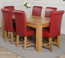 Rackhams Dakota Large Oak Dining Table with Washington Leather Chairs - 6 chairs - Burgundy - thumbnail 3