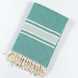Rackhams Linear Cotton Blanket - Bedspread - Single (190 x 260 cm) - Bottle Green on Natural