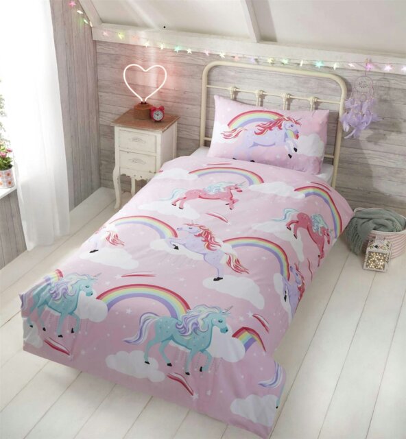 Rackhams Pink Unicorn Duvet Cover Set - Pale Pink