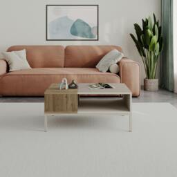 Rackhams Modern Rectangular Coffee Table with Dual-Side Open Shelf Storage, Living Room, Office, Metal Legs - Sandstone - thumbnail 4