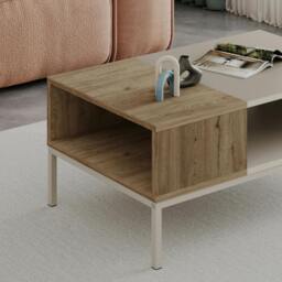 Rackhams Modern Rectangular Coffee Table with Dual-Side Open Shelf Storage, Living Room, Office, Metal Legs - Sandstone - thumbnail 3