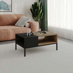 Rackhams Modern Rectangular Coffee Table with Dual-Side Open Shelf Storage, Living Room, Office, Metal Legs - Sandstone - thumbnail 6