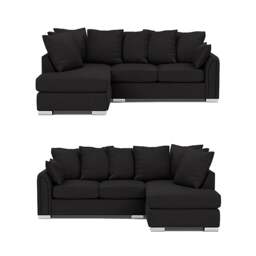 Rackhams Chiswick Chenille 4 Seater Fabric Corner Sofa in Black with Footstool - Left Hand Corner - thumbnail 3