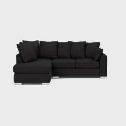 Rackhams Chiswick Chenille 4 Seater Fabric Corner Sofa in Black with Footstool - Left Hand Corner