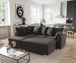 Rackhams Chiswick Chenille 4 Seater Fabric Corner Sofa in Black with Footstool - Left Hand Corner - thumbnail 2