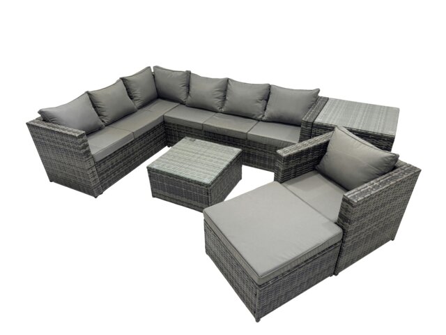 Rackhams Rattan Garden Furniture Patio Furniture Sets with Corner Sofa Chair Square Coffee Table Big Footstool Side Table Dark Grey Mixed - image 1