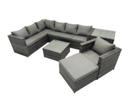 Rackhams Rattan Garden Furniture Patio Furniture Sets with Corner Sofa Chair Square Coffee Table Big Footstool Side Table Dark Grey Mixed - thumbnail 1
