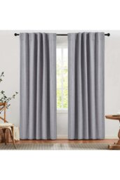 Rackhams 2 Panels Grey Faux Linen Back Tab or Rod Pocket Blackout Curtains for Bedroom, Living Room , 168cm W x 229cm H - Grey - thumbnail 1