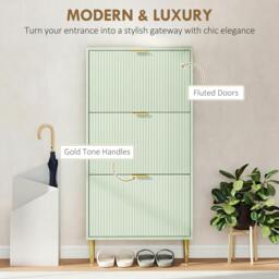 Rackhams Slim Shoe Storage Cabinet with Flip Drawers for Hallway - Green - 105 x 24 x 91.5 cm - thumbnail 5