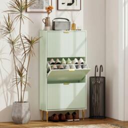 Rackhams Slim Shoe Storage Cabinet with Flip Drawers for Hallway - Green - 105 x 24 x 91.5 cm - thumbnail 2