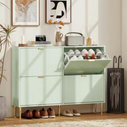 Rackhams Slim Shoe Storage Cabinet with Flip Drawers for Hallway - Green - 105 x 24 x 91.5 cm - thumbnail 1
