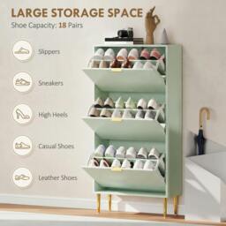 Rackhams Slim Shoe Storage Cabinet with Flip Drawers for Hallway - Green - 105 x 24 x 91.5 cm - thumbnail 6
