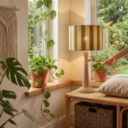Rackhams Chic Natural Brown Bamboo Lamp Shade with Garden Olive Green Stripes - thumbnail 6