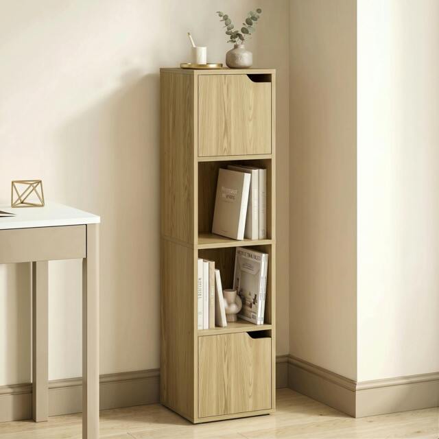 Rackhams Bookcase with 2 Cabinets and Doors, 4-Tier Bookshelf, Oak - 30 x 29 x 119 cm - Bookcase - Oak - image 1