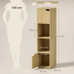 Rackhams Bookcase with 2 Cabinets and Doors, 4-Tier Bookshelf, Oak - 30 x 29 x 119 cm - Bookcase - Oak - thumbnail 3