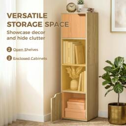 Rackhams Bookcase with 2 Cabinets and Doors, 4-Tier Bookshelf, Oak - 30 x 29 x 119 cm - Bookcase - Oak - thumbnail 4