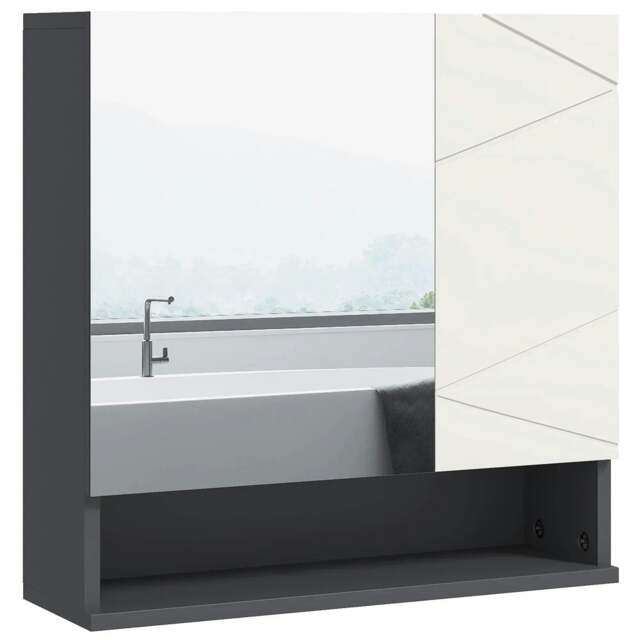 Rackhams Bathroom Mirror Cabinet, Wall Mounted Bathroom Storage Cupboard with Adjustable Shelves, 55W x 17D x 55Hcm, Light Grey - image 1