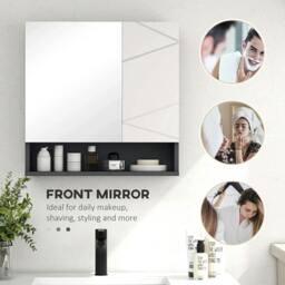Rackhams Bathroom Mirror Cabinet, Wall Mounted Bathroom Storage Cupboard with Adjustable Shelves, 55W x 17D x 55Hcm, Light Grey - thumbnail 6