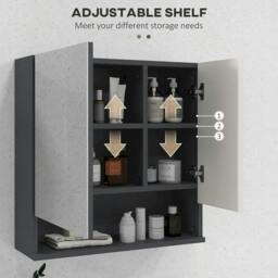 Rackhams Bathroom Mirror Cabinet, Wall Mounted Bathroom Storage Cupboard with Adjustable Shelves, 55W x 17D x 55Hcm, Light Grey - thumbnail 5