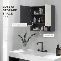 Rackhams Bathroom Mirror Cabinet, Wall Mounted Bathroom Storage Cupboard with Adjustable Shelves, 55W x 17D x 55Hcm, Light Grey - thumbnail 4