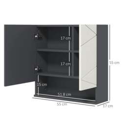 Rackhams Bathroom Mirror Cabinet, Wall Mounted Bathroom Storage Cupboard with Adjustable Shelves, 55W x 17D x 55Hcm, Light Grey - thumbnail 3