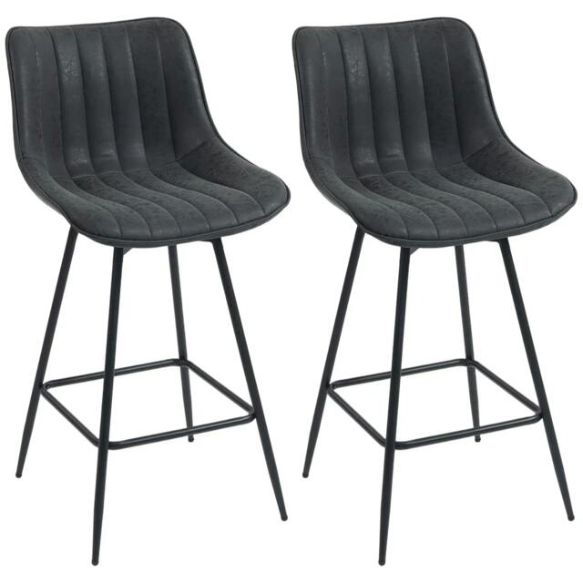Rackhams Set of 2 PU Leather Swivel Bar Stools - Black