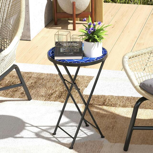 Rackhams Mosaic Garden Table, 35.5cm Folding Coffee Table - Navy Blue - image 1