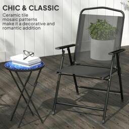 Rackhams Mosaic Garden Table, 35.5cm Folding Coffee Table - Navy Blue - thumbnail 4