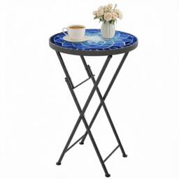 Rackhams Mosaic Garden Table, 35.5cm Folding Coffee Table - Navy Blue - thumbnail 2