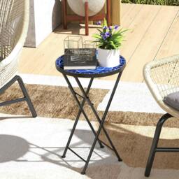 Rackhams Mosaic Garden Table, 35.5cm Folding Coffee Table - Navy Blue