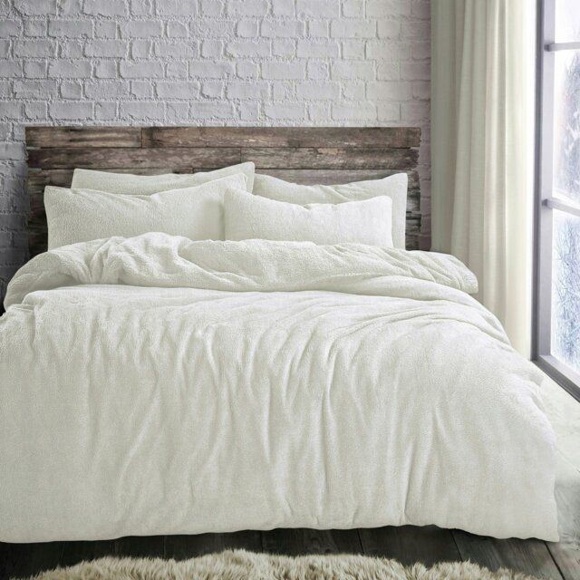 Rackhams Plain Teddy Fluffy and Warm Fleece Duvet Cover Set - Cream - Single - image 1