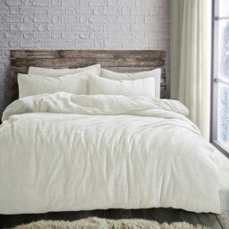 Rackhams Plain Teddy Fluffy and Warm Fleece Duvet Cover Set - Cream - Single - thumbnail 1